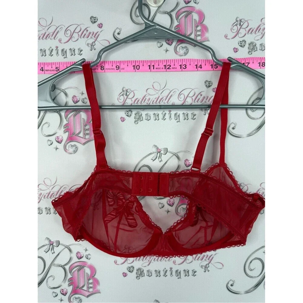 Bra candy cane holiday Red Sheer Lace Balconette Bra